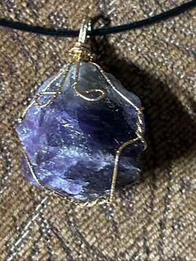 Gold-Wire Wrapped Amethyst Necklace — Purple Pendant